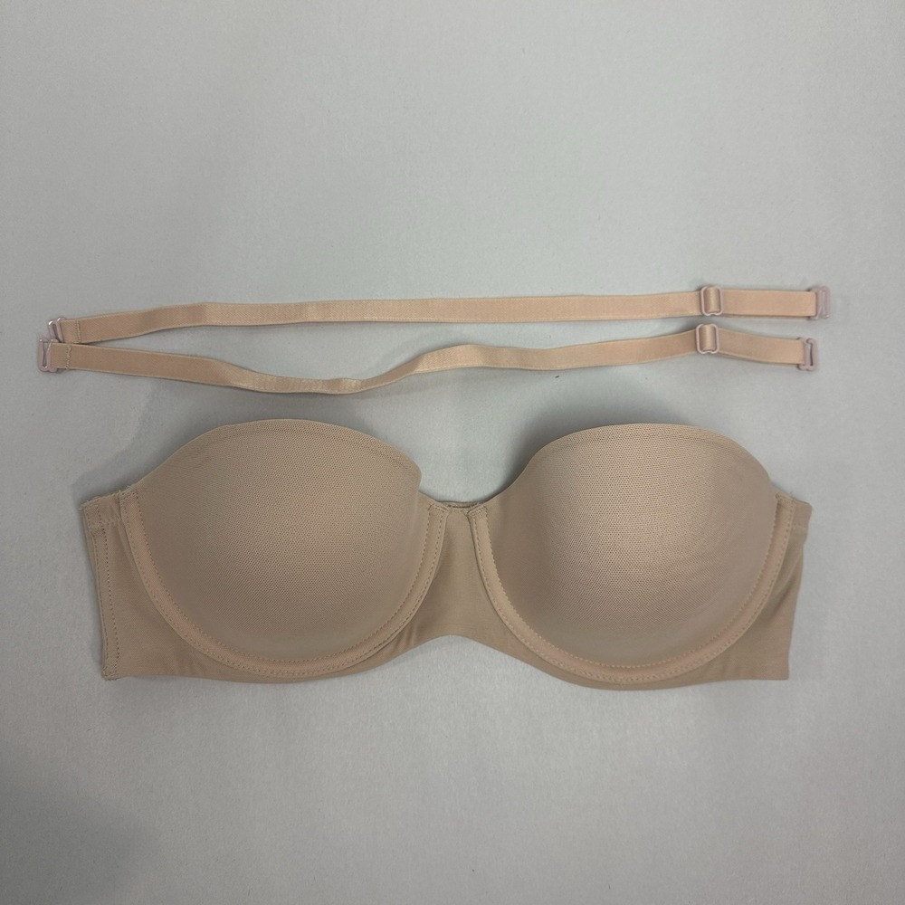Auden Lightly Lined Strapless Bra Beige Size 36C Adjustable Removeable Straps